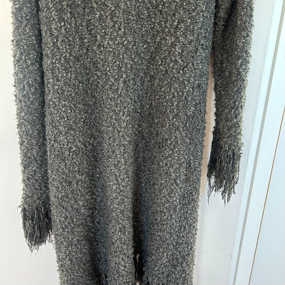 Long, open grey heather cardigan with fringe - Picture 4 of 9